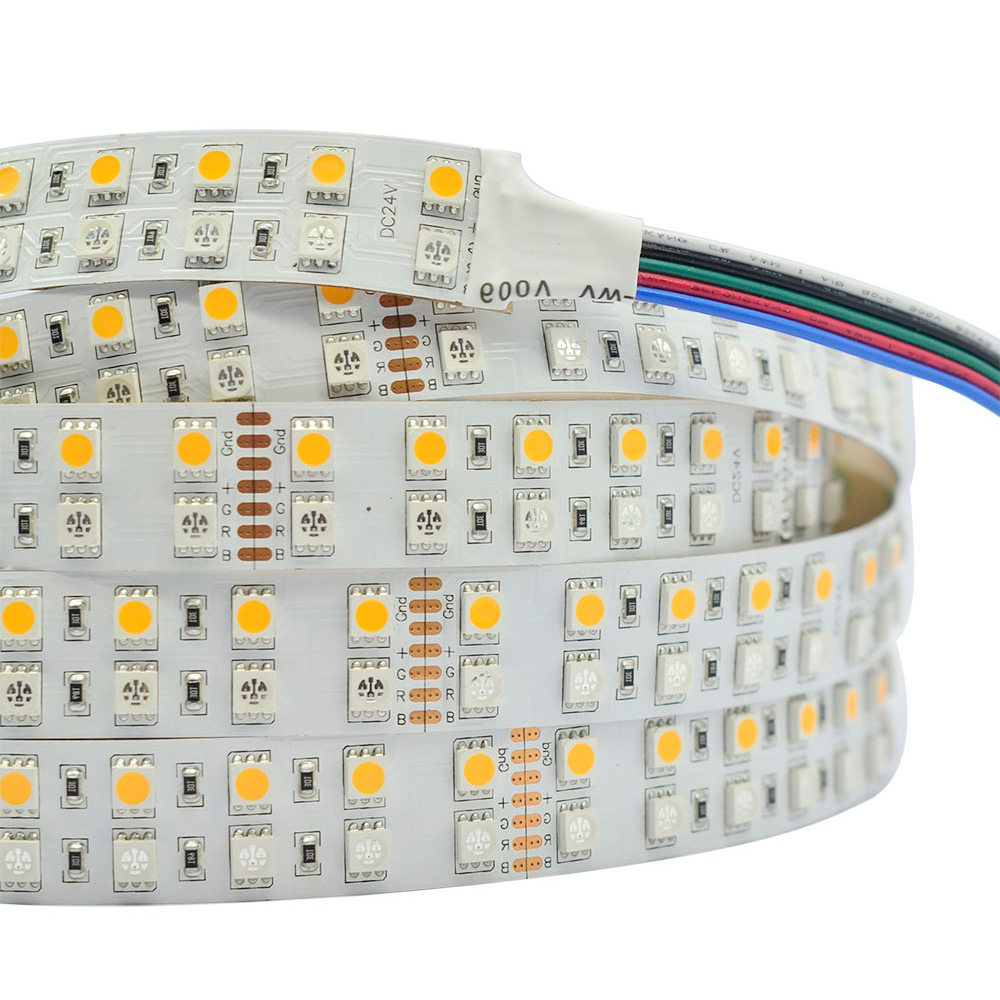 RGB+W Color Change LED Lights - 144LEDs/m High Density LED Strip - 24V Dual Row